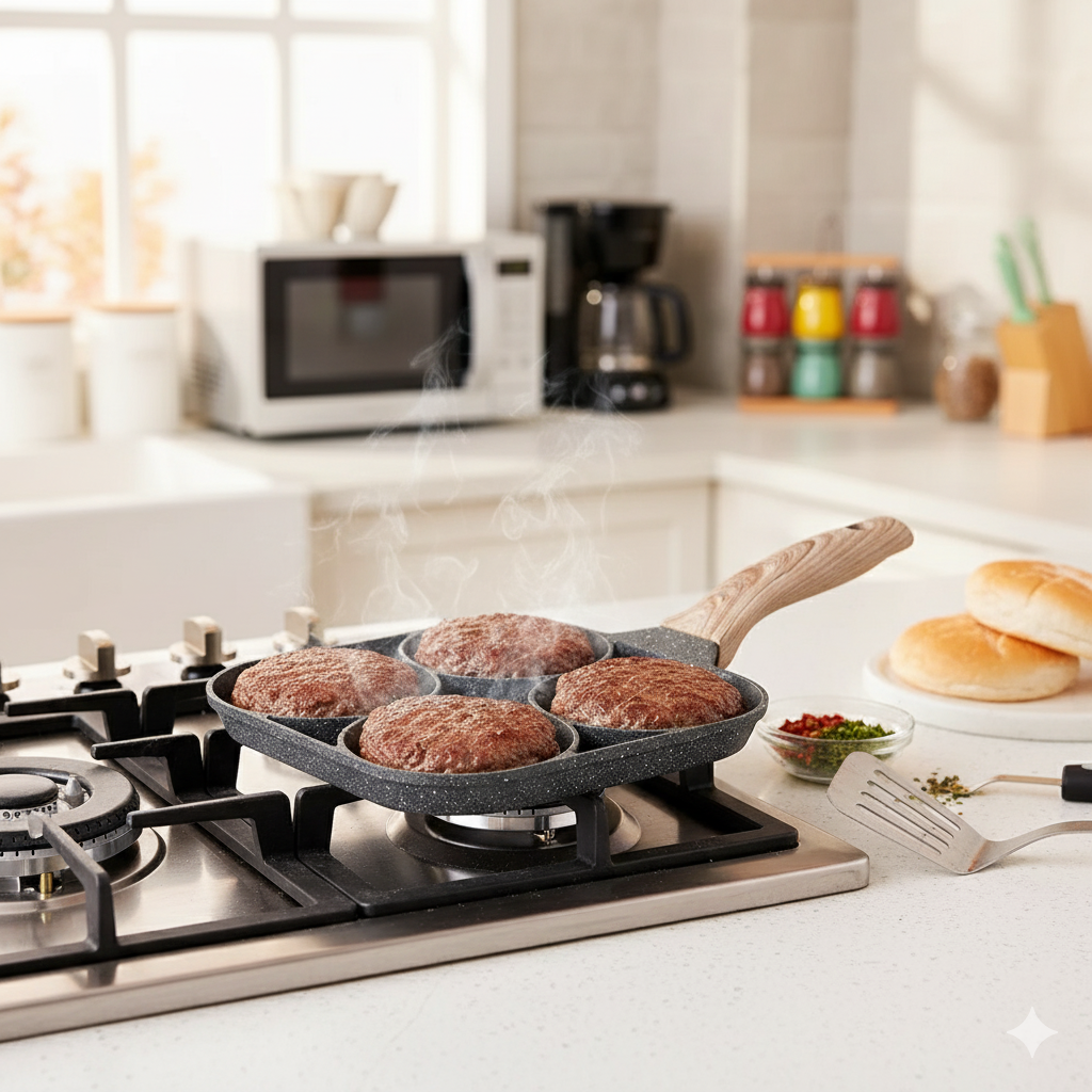 4 Section Non Stick Egg Frying Pan - Patty